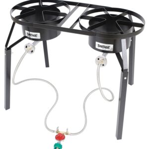 Bayou Classic DB250 Dual-Burner Cooker, 2-Burner, LPG, 100,000 Btu, Manual Ignition, Steel