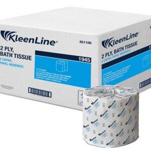 KleenLine 851106 Bath Tissue, 3.5 in L x 4.1 in W Sheet, 146 ft L Roll, 2-Ply, Virgin Fiber