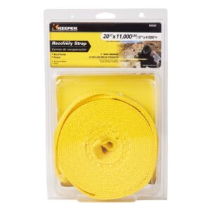 Keeper 02932 Recovery Strap, 22,500 lb, 3 in W, 20 ft L, Hook End, Yellow