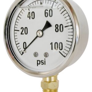 Valley Industries CS-2141GXB100 Pressure Gauge, Liquid Filled, Stainless Steel