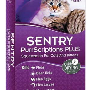 Sentry PurrScriptions Plus 02111 Flea and Tick Squeeze-On, Liquid, Mild Acetate, 6 Count