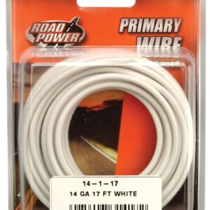 CCI 55669033 Primary Wire, 14 ga Wire, 60 VDC, Copper Conductor, White Sheath, 17 ft L