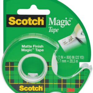 Scotch Magic 119 Office Tape, 800 in L, 1/2 in W, Plastic Backing