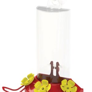 Perky-Pet 217 Bird Feeder, Window-Mount, 8 oz, 3-Port/Perch, Acrylic/Plastic, Clear/Red, 8.4 in H