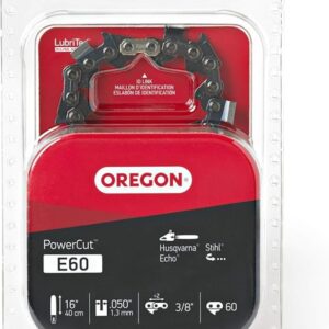 Oregon PowerCut E60 Chainsaw Chain, 16 in L Bar, 0.05 Gauge, 3/8 in TPI/Pitch, 60-Link