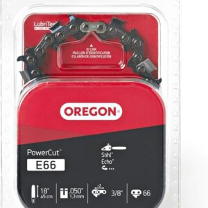Oregon PowerCut E66 Chainsaw Chain, 18 in L Bar, 0.05 Gauge, 3/8 in TPI/Pitch, 66-Link