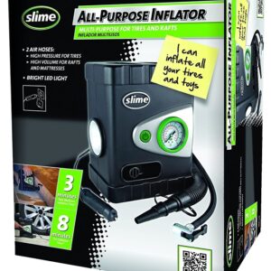Slime 40034 Deluxe All Purpose Tire Inflator, 12 V, 0 to 100 psi Pressure, Dial Gauge
