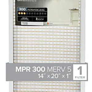 Filtrete 305-4 Air Filter, 20 in L, 14 in W, 5 MERV, 300 MPR, For: Air Conditioner, Furnace and HVAC System
