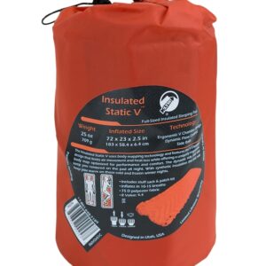Klymit Insulated Static V 06IVOR02C Sleeping Pad, 72 in L, 23 in W, 75D Polyester, Orange