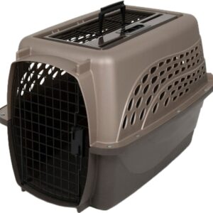 Petmate 21232 Two-Door Top Load Carrier, 16-3/4 in W, 14-1/2 in H, Plastic/Steel, Coffee Grounds/Metallic Pearl Tan