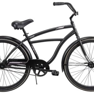 Huffy 66649 Men's Cruiser Bicycle, Men, Aluminum Frame, Rear Coaster Brake, 26 in Dia Wheel, Matte Black