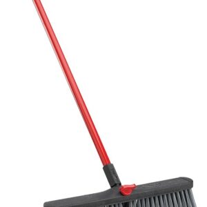 Libman 878 Push Broom, 4 in L Trim, PET Bristle, 58-3/4 in L, Threaded, Steel Handle, Red