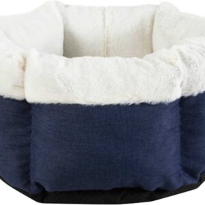 Petmate 81157 Pet Bed, 18 in L, 18 in W, Round, Petal Print Pattern, Poly Fill, Soft Plush Cover, Blue Denim