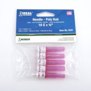 Neogen 9341 Hub Needle, Disposable, Polypropylene, 18 ga, 3/4 in L, 5/PK