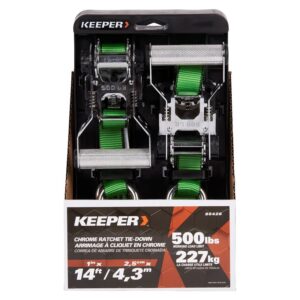Keeper 85426 Tie-Down, Ratchet Adjustment, 1 in W, 14 ft L, Bright Green, 500 lb Working Load, S-Hook End, 2/PK