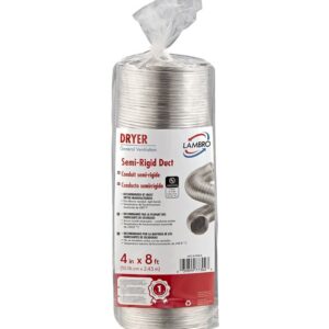 Lambro 302UL Semi-Rigid Transition Duct, 4 in, 8 ft L, Aluminum