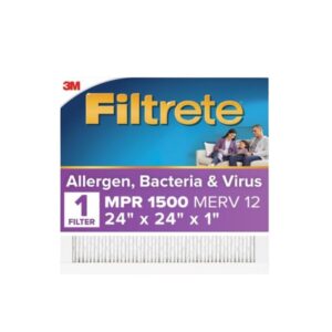 Filtrete 2012DC-4 Air Filter, 24 in L, 24 in W, 12 MERV, 1500 MPR, For: Air Conditioner, Furnace and HVAC System