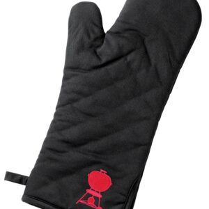 Weber 6532 Barbecue Mitt, One-Size, Foldable Cuff, Cotton, Black/Red