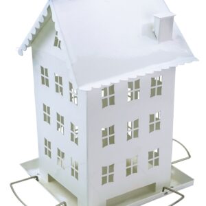 Perky-Pet WFH001 Bird Feeder, Farmhouse, Sunflower, 4-Port/Perch, Metal, White, 10 in H