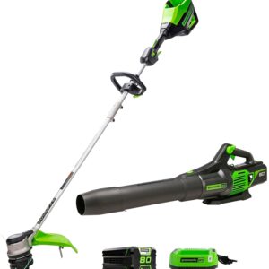 Greenworks 1324902VT String Trimmer and Leaf Blower Combo, Battery Included, 2.5 Ah, 80 V