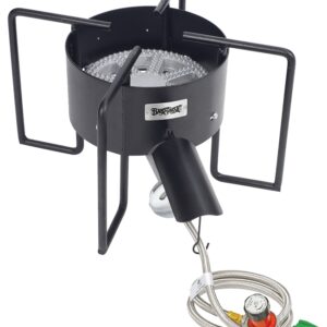 Bayou Classic KAB6 Bayou Cooker with Hose Guard, LPG, 210000 Btu, 1-Burner, Manual Ignition, Steel