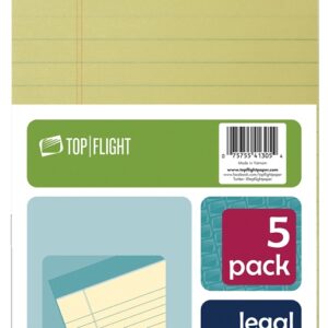 Top Flight 8105/5 Series 4513090 Legal Pad, 8 in L x 5 in W Sheet, 50-Sheet, Canary Yellow Sheet