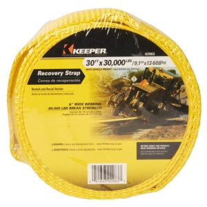 Keeper 02963 Vehicle Recovery Strap, 30,000 lb, 6 in W, 30 ft L, Yellow