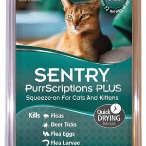 Sentry PurrScriptions Plus 01980 Flea and Tick Squeeze-On, Liquid, Mild Acetate, 3 Count