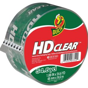 Duck HD Clear 297438 Series Packaging Tape, 54.6 yd L, Clear, 1.88 in W, 2.6 mil THK