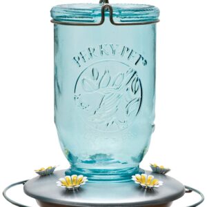 Perky-Pet 785 Bird Feeder, 32 oz, 5-Port/Perch, Glass, Blue, 7-1/2 in H