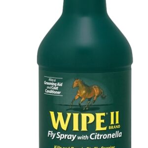 Farnam Wipe II 10140 Fly Spray, Liquid, Pale Yellow, Citronella, 32 oz Bottle